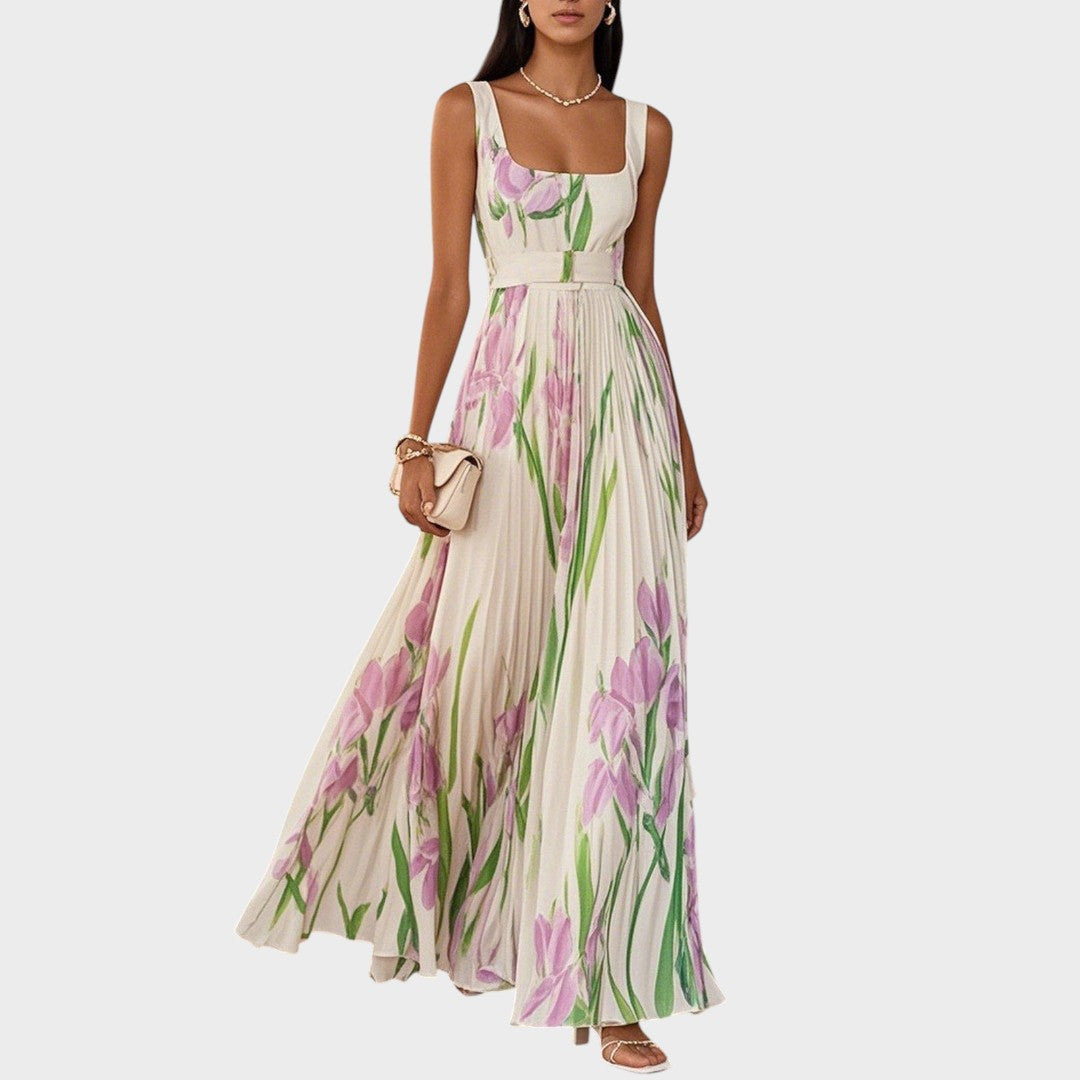 Elaina - Lilleline Plisseeritud Kleid